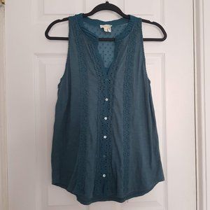 Meadow Rue/ Anthropologie Teal lace trim blouse